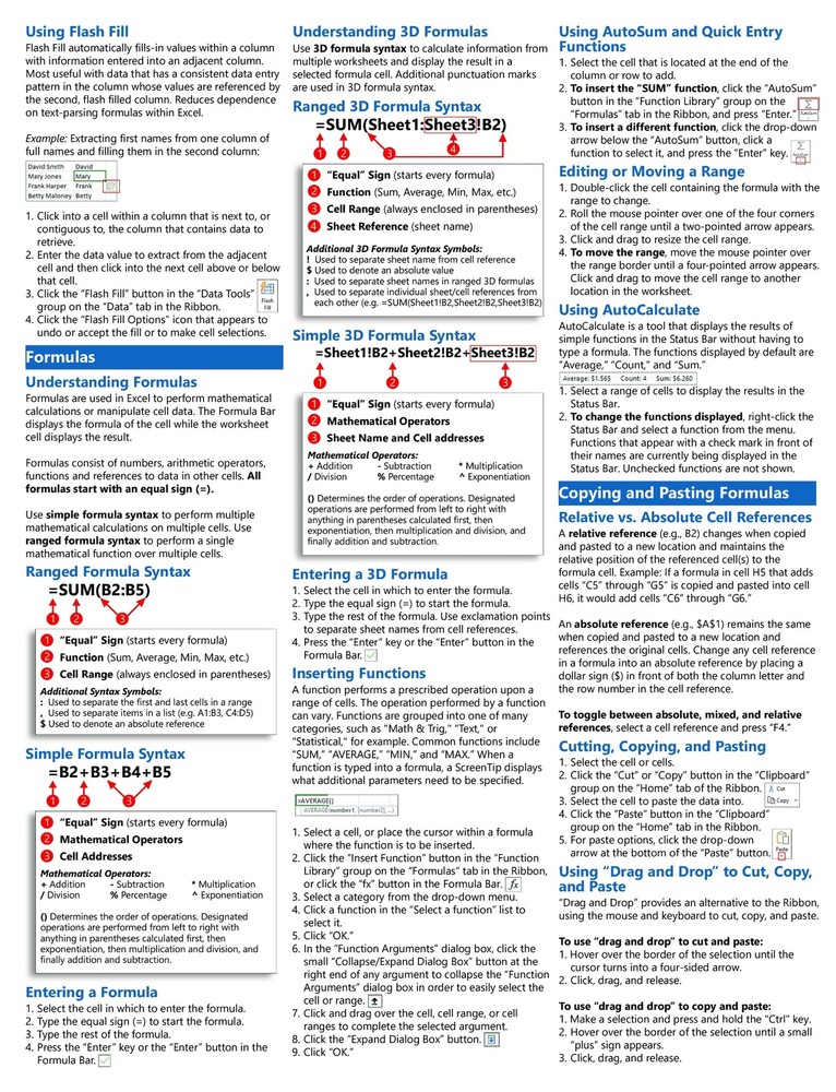 Excel for Microsoft 365 Training Guide Quick Reference Guide Cheat Sheet