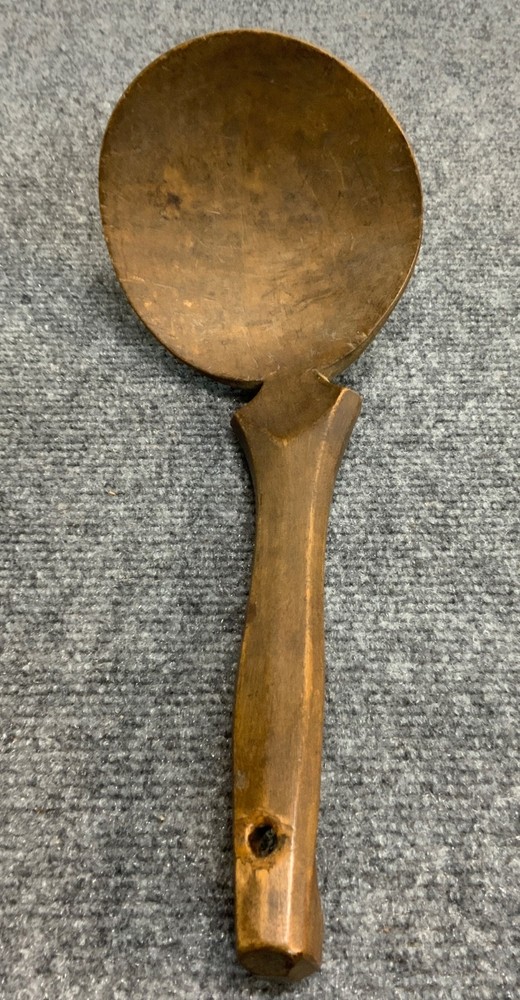 Early Maple Scoop with Unusually Carved Handle
