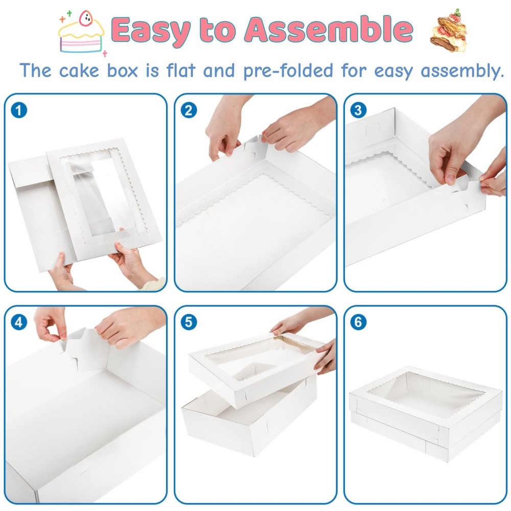 20 Pieces 14x10x4 Inch Cake Boxes, White Rectangle Quarter Sheet Bakery Boxes...