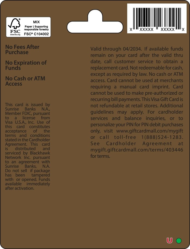 Visa Physical Gift Card $100 (plus $5.95 Purchase Fee)