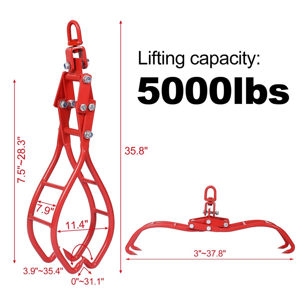 28"3 Claw 3000lbs Log Grapple for Logging Tongs,Eagle Claws Timber Lifting
