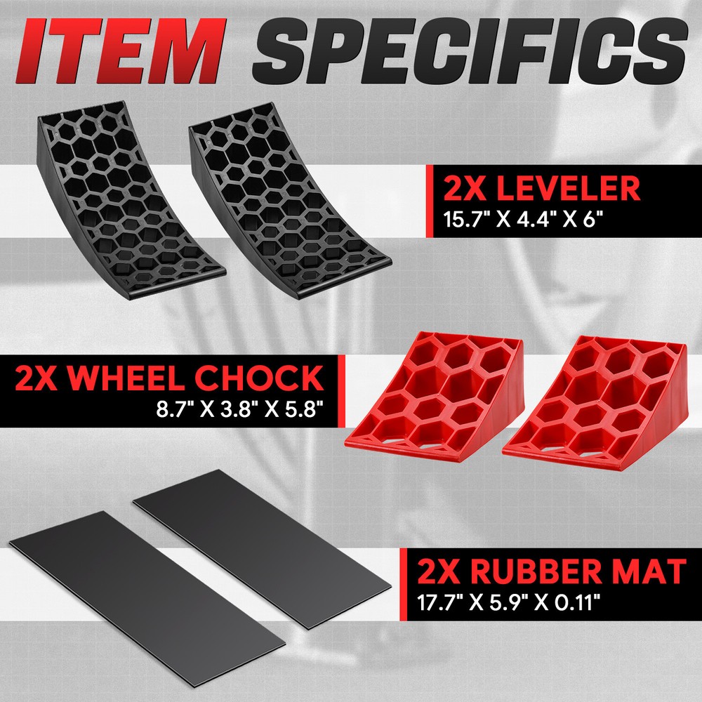 RV Camper Travel Trailer Red Leveling Block Ramps w/ 2 Mats & Chock & Carry Bag