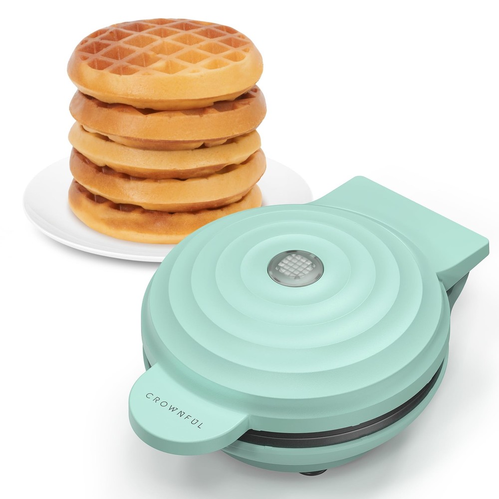 CROWNFUL Mini Waffle Maker, 4" Chaffle Maker with Compact Mini, Mint Green