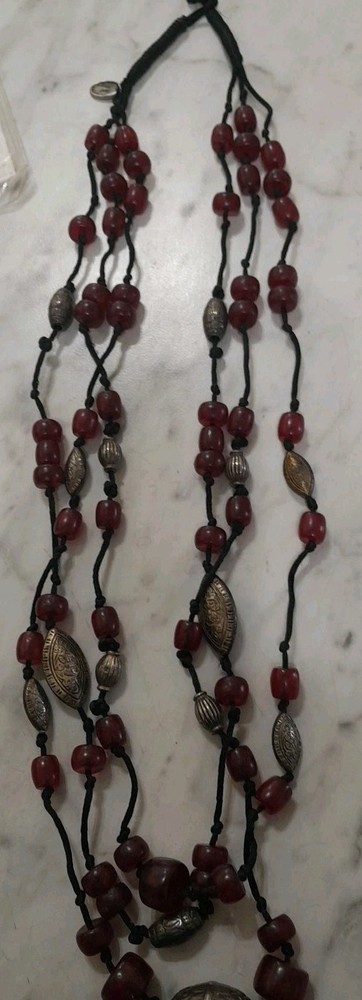 Vtg HINO Another History String Plastic & Brass Beads Knotted Clasp