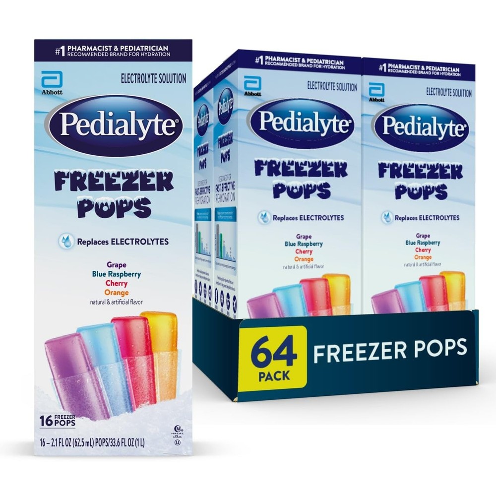 Pedialyte Electrolyte Solution Freezer Pops 64 Count Hydration Variety Pack