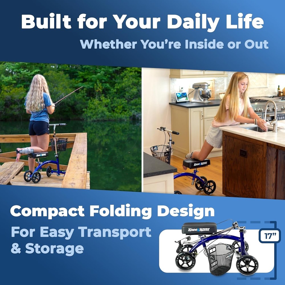 Knee Walker Scooter Blue Steerable Foldable Mobility Aid