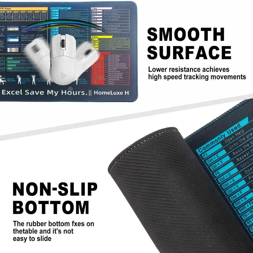 Excel Cheat Sheet Desk pad-Big Mouse Pad | Desk Mat for Microsoft Excel Short...
