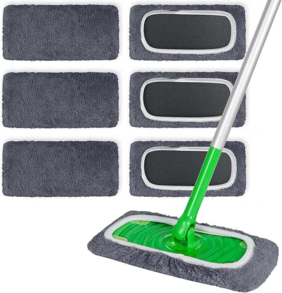 6 Pack Reusable Microfiber Mop Pads Compatible with Swiffer Sweeper Mop