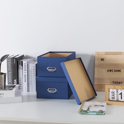 Decorative Cardboard Storage Boxes with Lids, Set of 2 Stacking Keepsake Blue