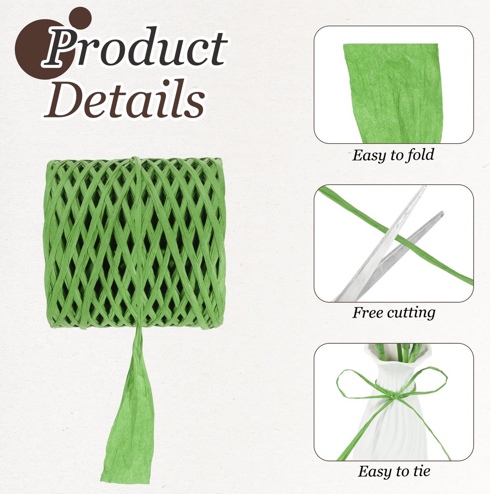 219 Yard Raffia Paper Craft Ribbon, Raffia Twine String, Green