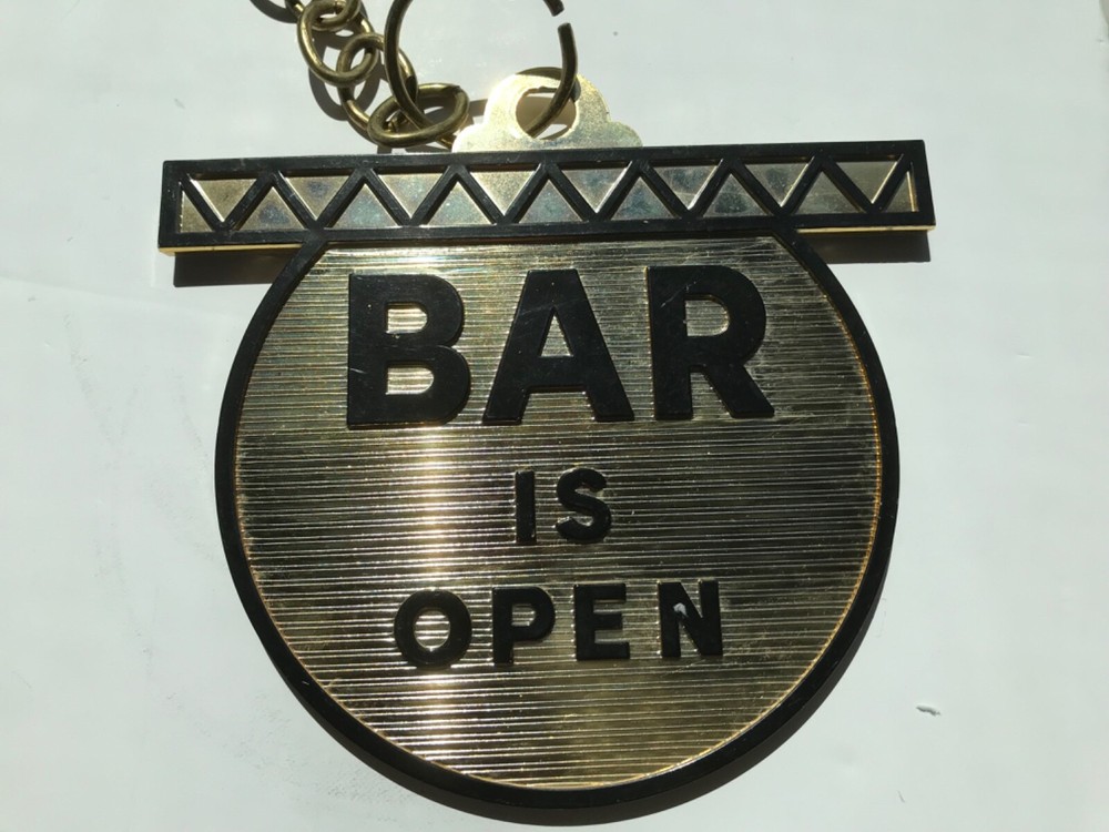Vintage Plastic Two-Sided Gold "Bar is Open/Closed" Sign