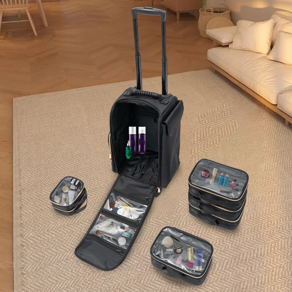 Professional Makeup Case Rolling Makeup Train Case Cosmetic Storage Organizer US