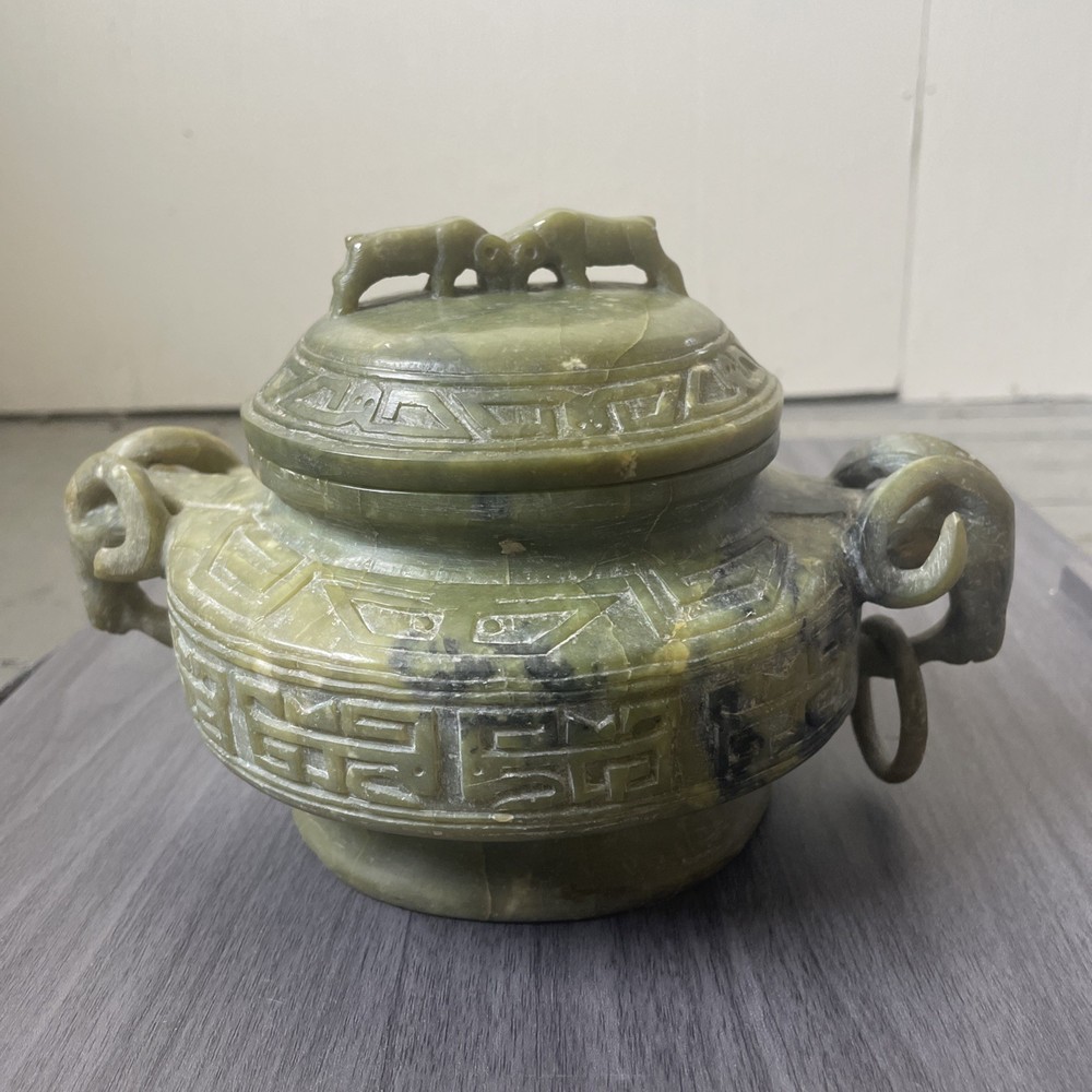Chinese Carved Green Soapstone Ram Censer (Code 5DE2)