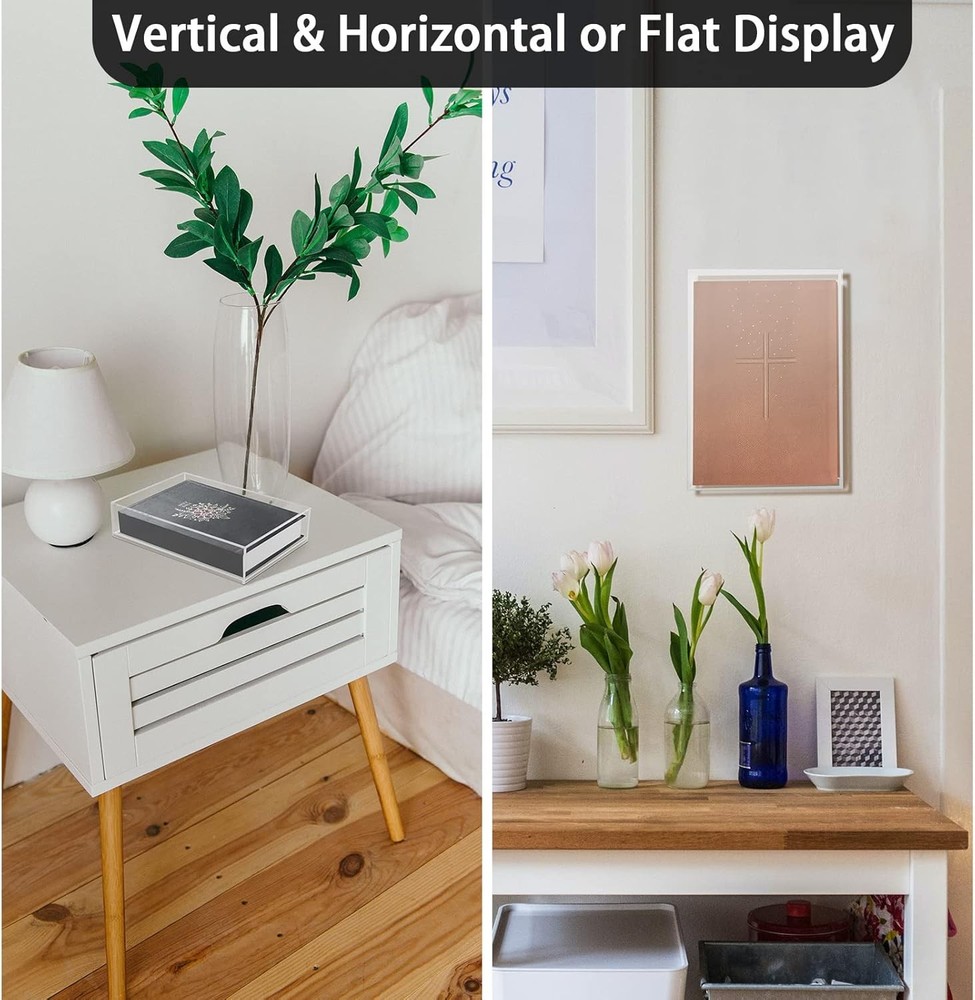Clear Display Case for Bible, Acrylic Wall Mount Vertical & Horizontal Displa...