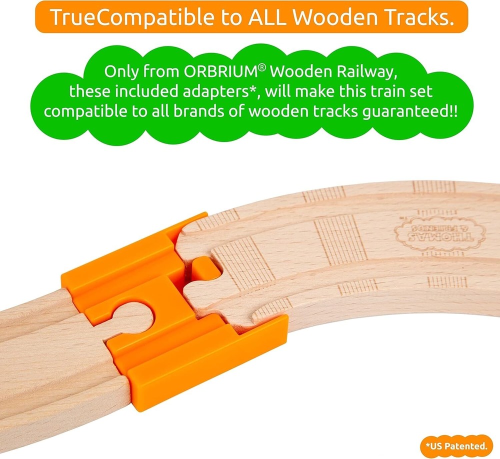 Solid Beech Wood Train Track Expansion Set - 56 Pieces with See-Through Tunnel