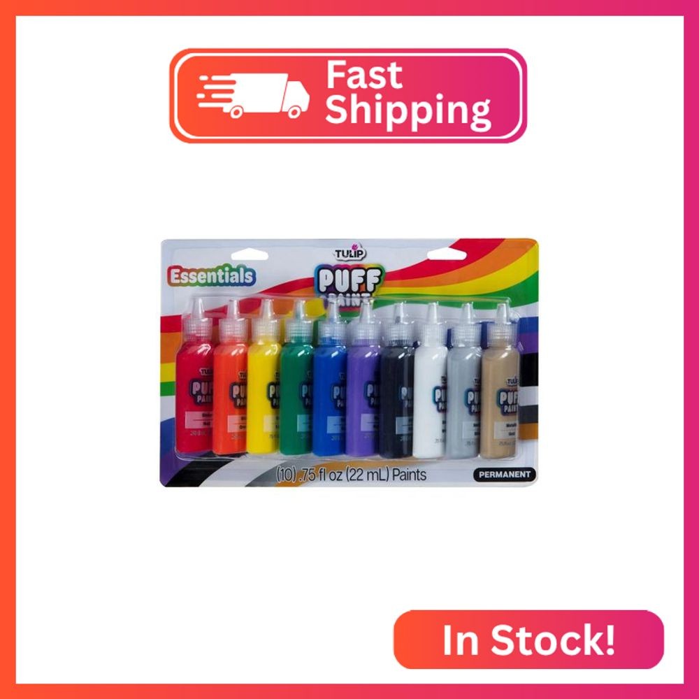 TULIP Puff Paint Essential Rainbow Colors 10-pack, Multi-Surface, Premium Qualit