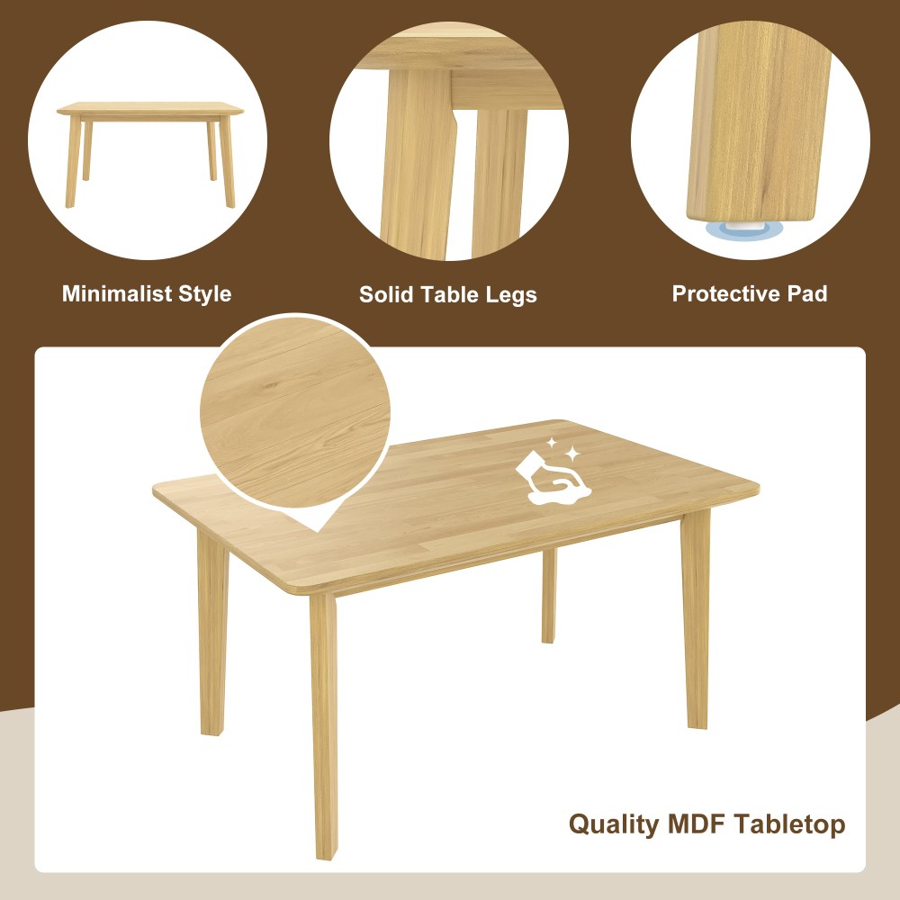 Rustic 5-Piece Dining Set - 1 Solid Wood Table + 4 Upholstered Chairs, Farmhouse
