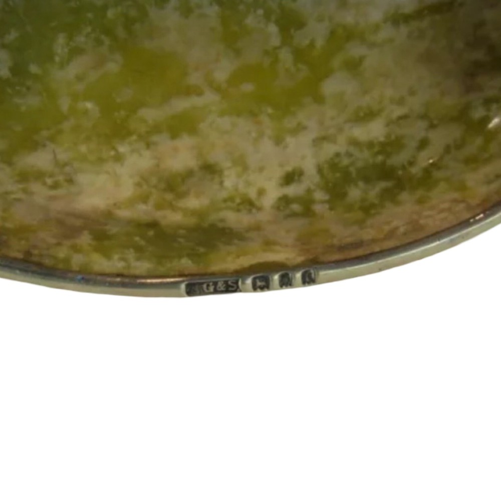 Solid Silver Mounted Serpentine Hardstone Pin Dish, Birmingham 1920 (F????)