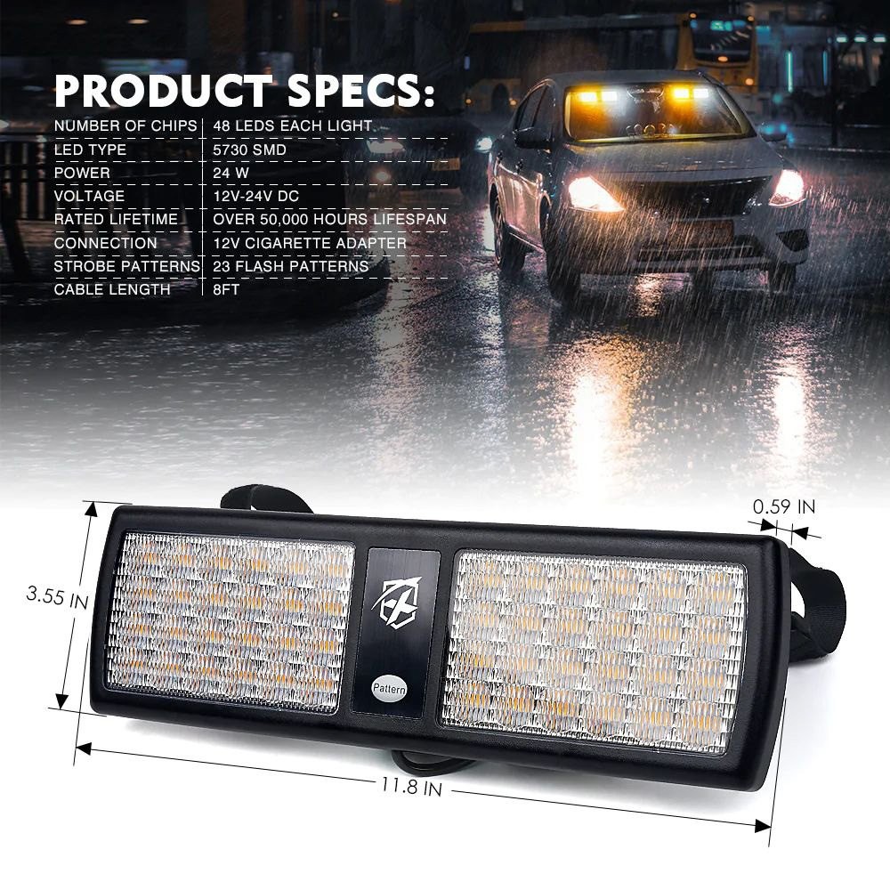 Xprite Agent Series 11.8" 48-LED White/Amber Surface Mount Visor Light