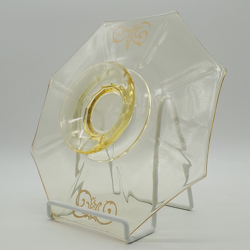 Depression Amber glass octagon footed platter