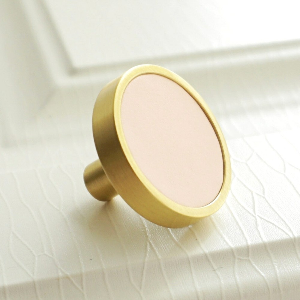 Pink Leather Cabinet Door Handles Dresser Drawer Knobs Pulls Solid Brass Pulls
