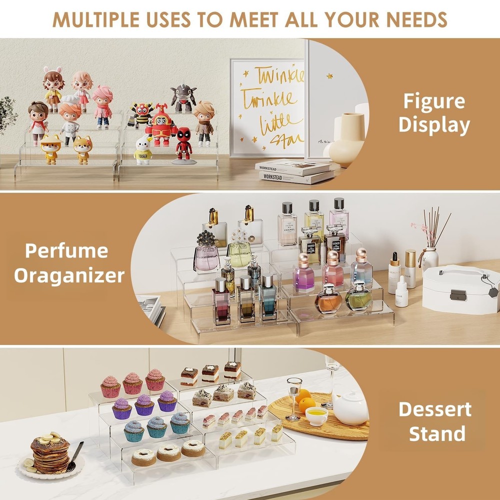 Anglelife 2 Set Large Acrylic Risers, 8 Pcs Rectangular Clear Acrylic Display...