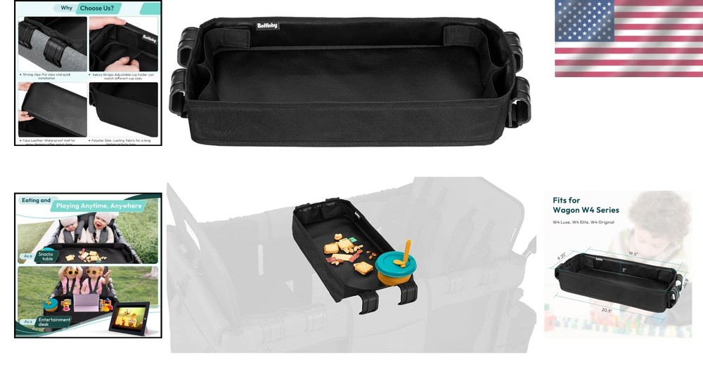 Wonderfold Wagon Double Sided Stroller Tray - Faux Leather