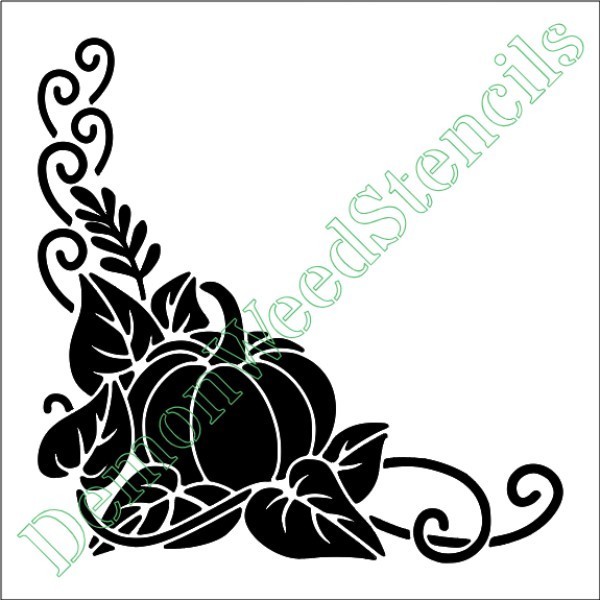 10"x10" Clear Plastic Stencil - Fall Pumpkin Corner (MB149) (.007")