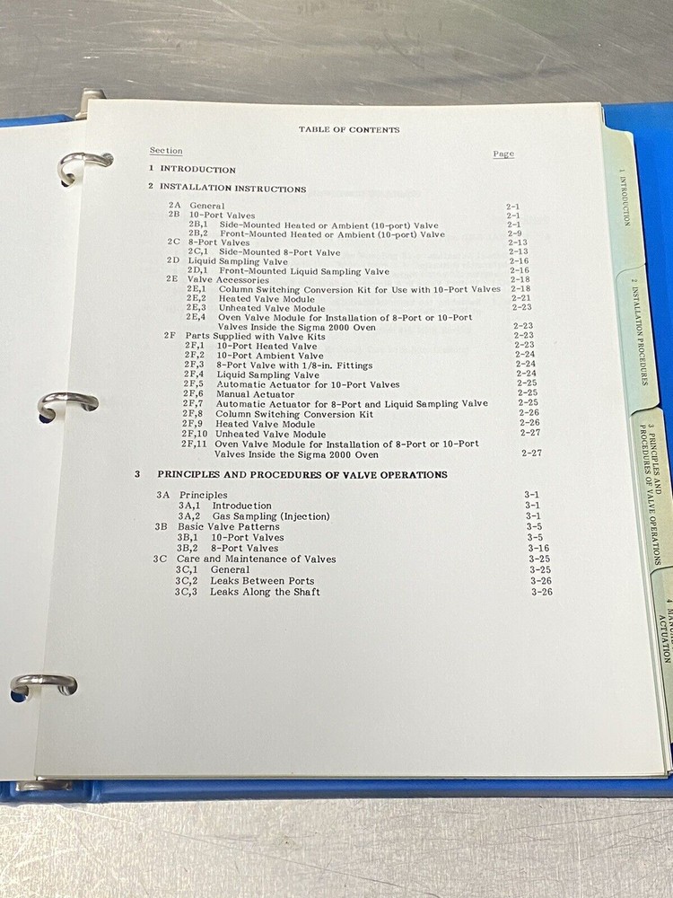 Perkin Elmer PE Sigma 2000/2100 Gas Sampling Valves - Users Guide / Manual