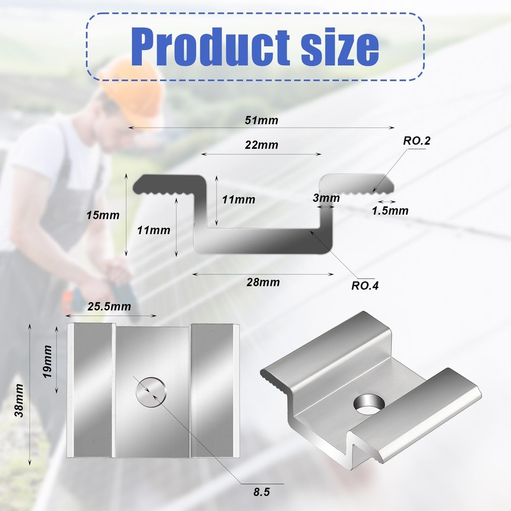 42 Pack Solar Panel Mid Clamps, Solar Panel Clamps Bulk, Solar Panel Bracket ...