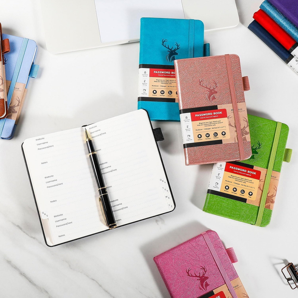 Molekaus Password Book with Alphabetical Tabs Small Password Keeper with Extra P