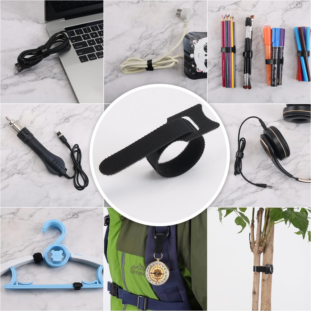 Reusable Cable Ties 126-Pack 8in Adjustable Hook Loop Cable Management