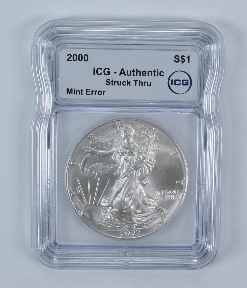 2000 American Silver Eagle Mint Error Struck Thru Authentic ICG