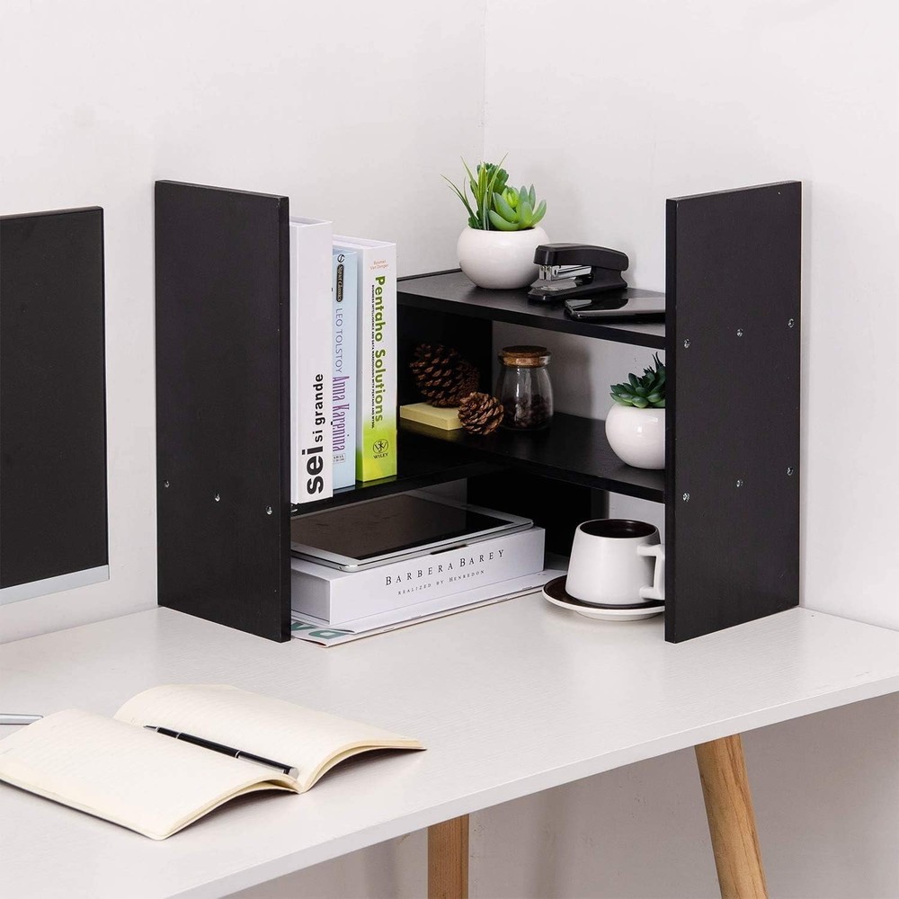 Expandable Desktop Bookshelf,Wood AdjustableDesktop Storage Organizer,Desktop...