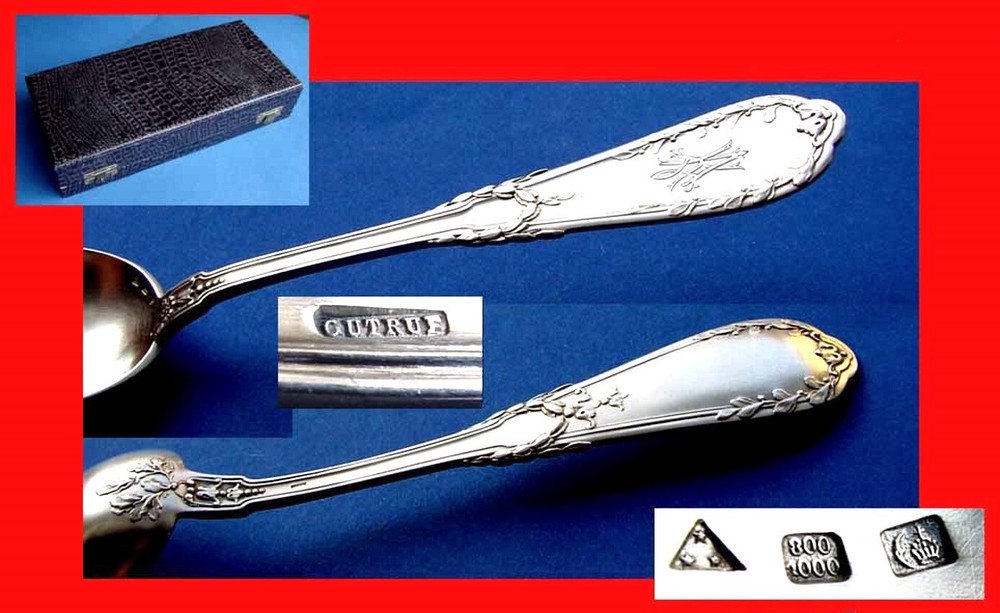 Set, 6 Large Solid Spoons, Belgium, GUTRUF, 800 Silver B605