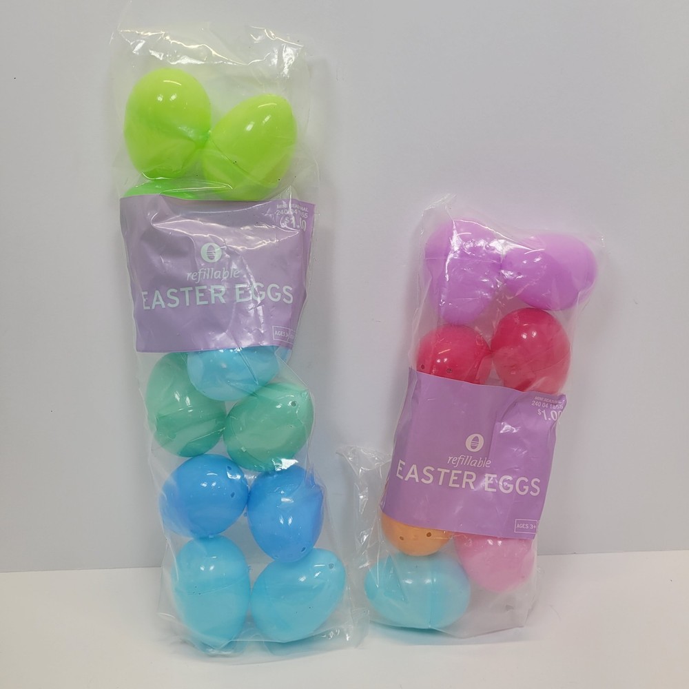 Lot of 2 Tested/Working 10 Egg Easter Egg Light Strands and 33 Refillable Eggs