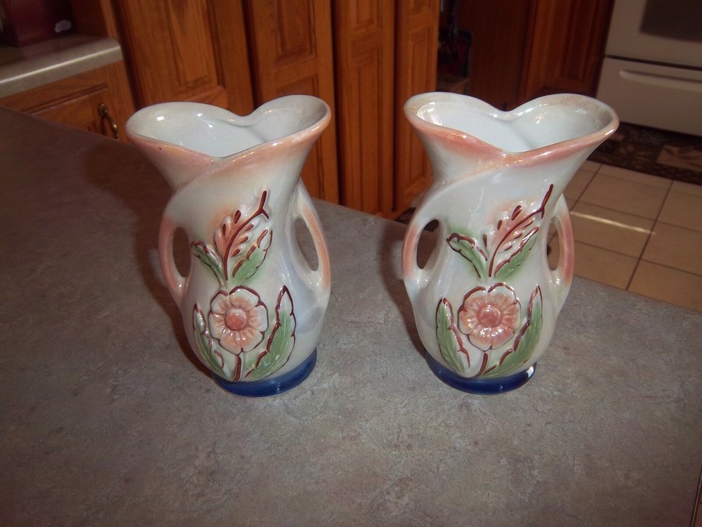 2 - Double Loop Decorative Vases Floral Ceramic - Lusterware