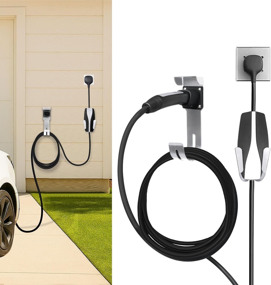 Tesla Charger Holder Wall Mount Cable Organizer UMC Bracket Silver
