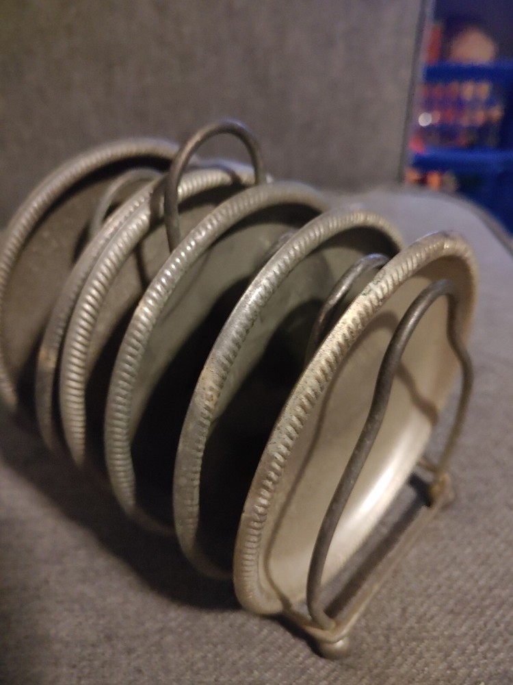 Vtg Silver Plated Coasters W/ Caddy