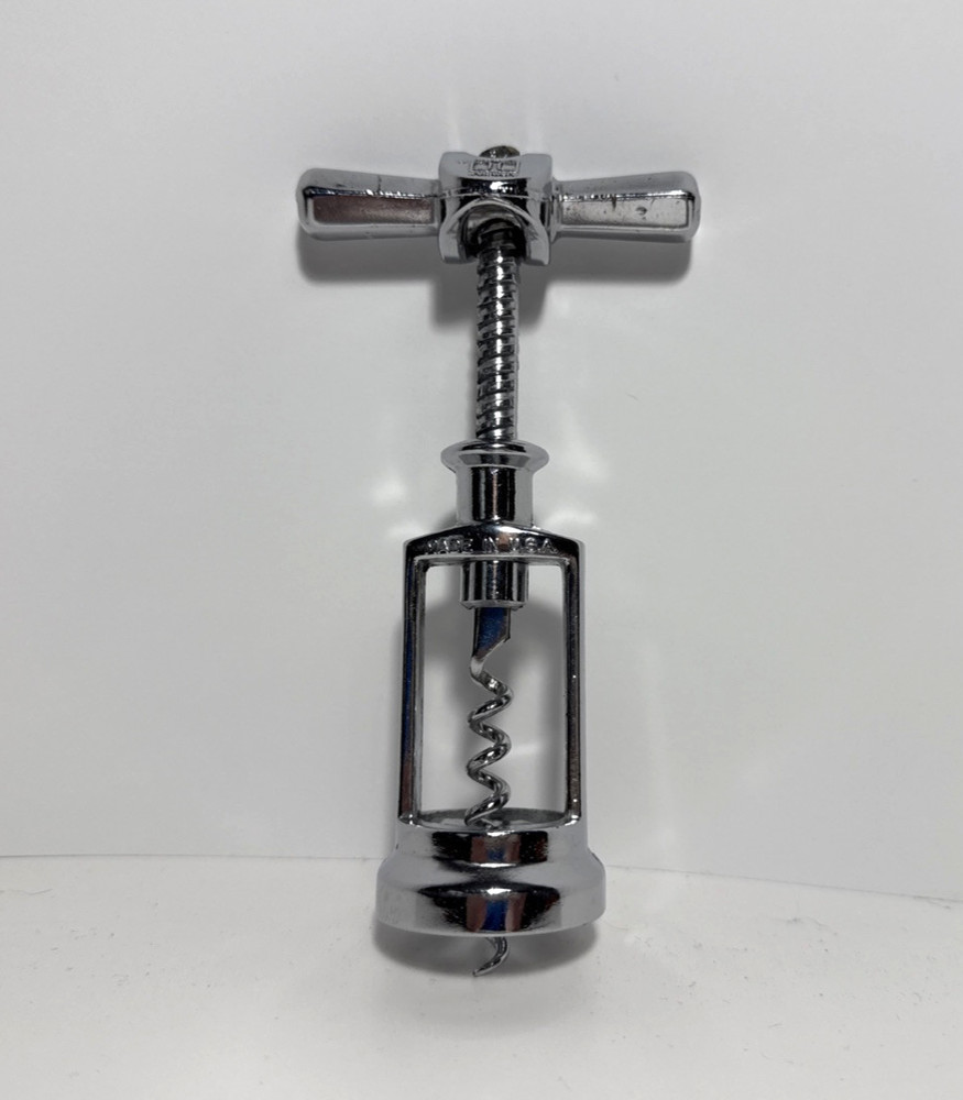 Irvinware T-Handle Corkscrew – Mid-Century Modern Bar Tool, Silver Tone Metal