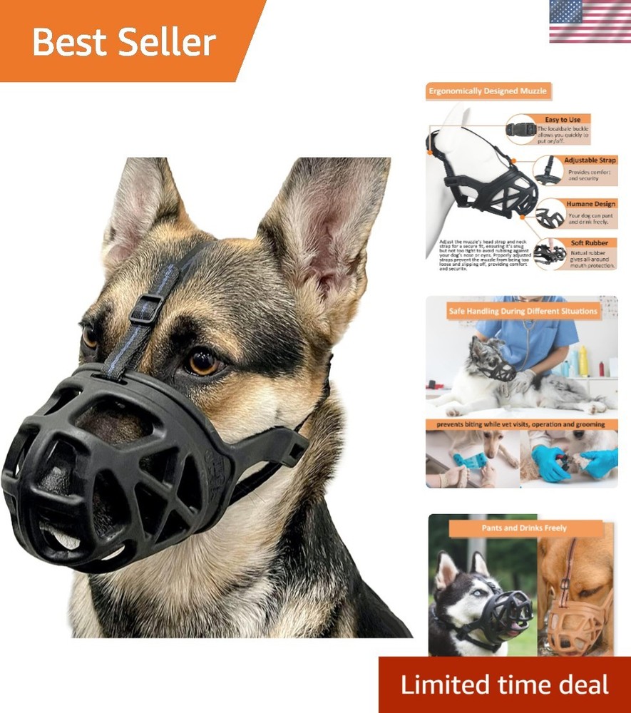 Basket Muzzle for Large Aggressive Dogs - Humane & Comfortable Design, Black