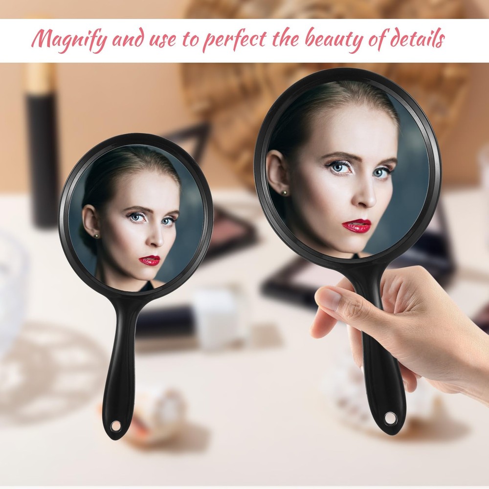 Handheld Mirror with Handle, Black Double-Sided 2X 1X Hand Held Mirror, Handh...