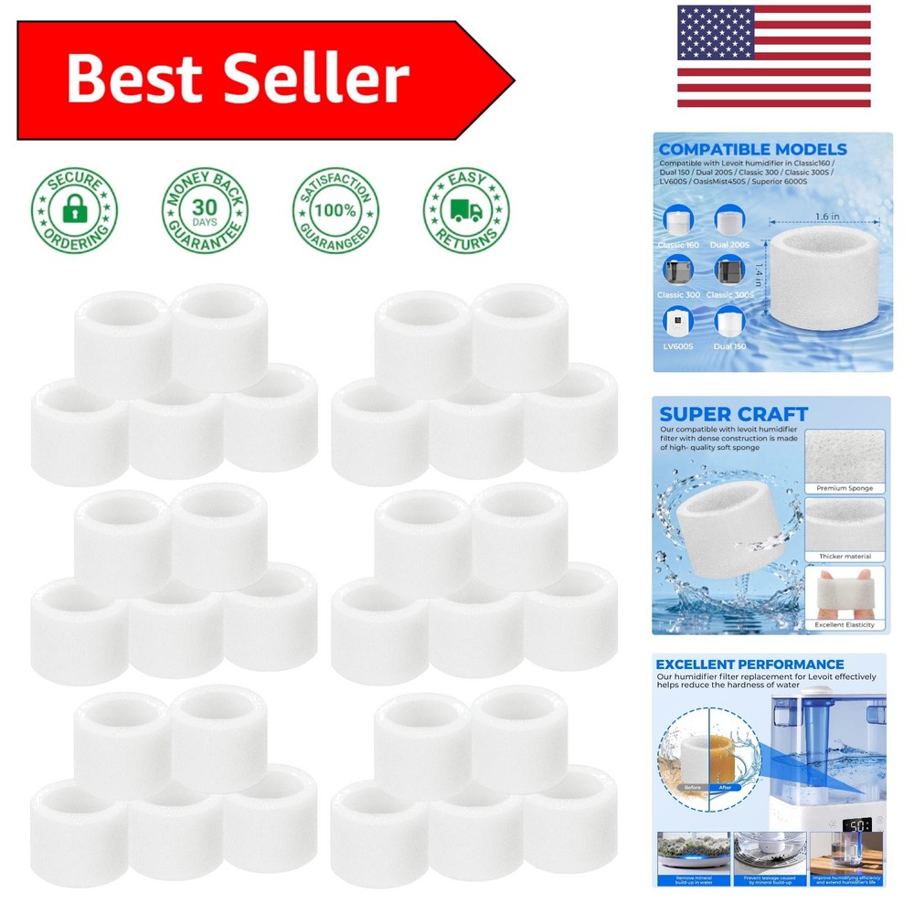 30-Pack Water Filter Sponge for LEVOIT Humidifiers - Breathe Fresh Air
