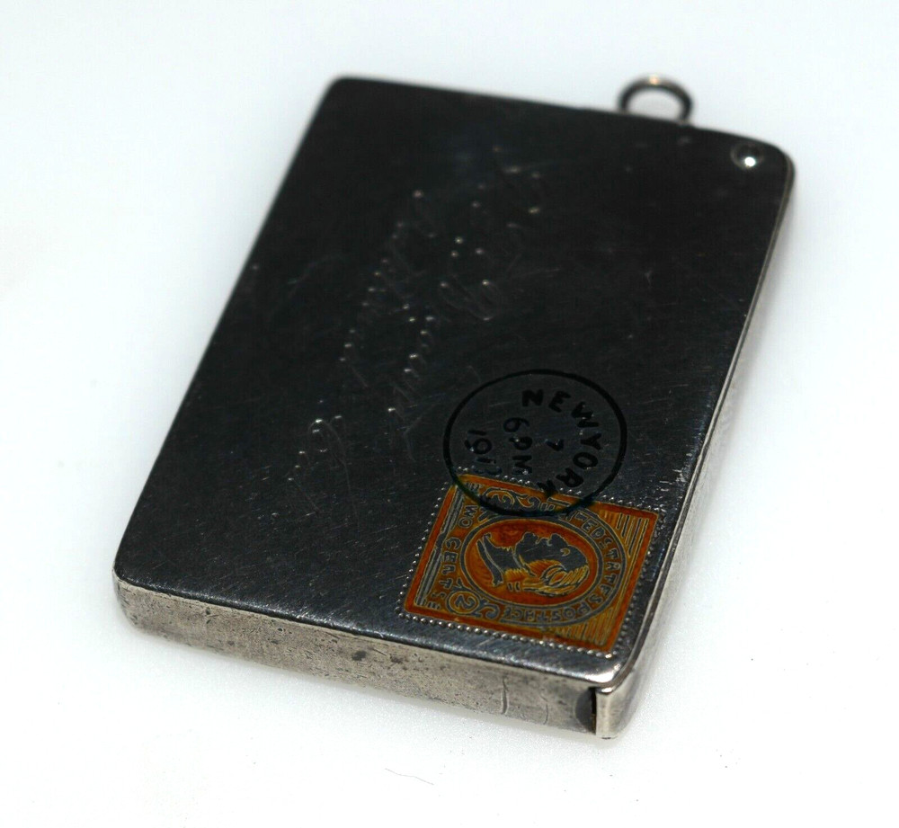 Antique Stamp Box Envelope Sterling Silver Miniature 1913