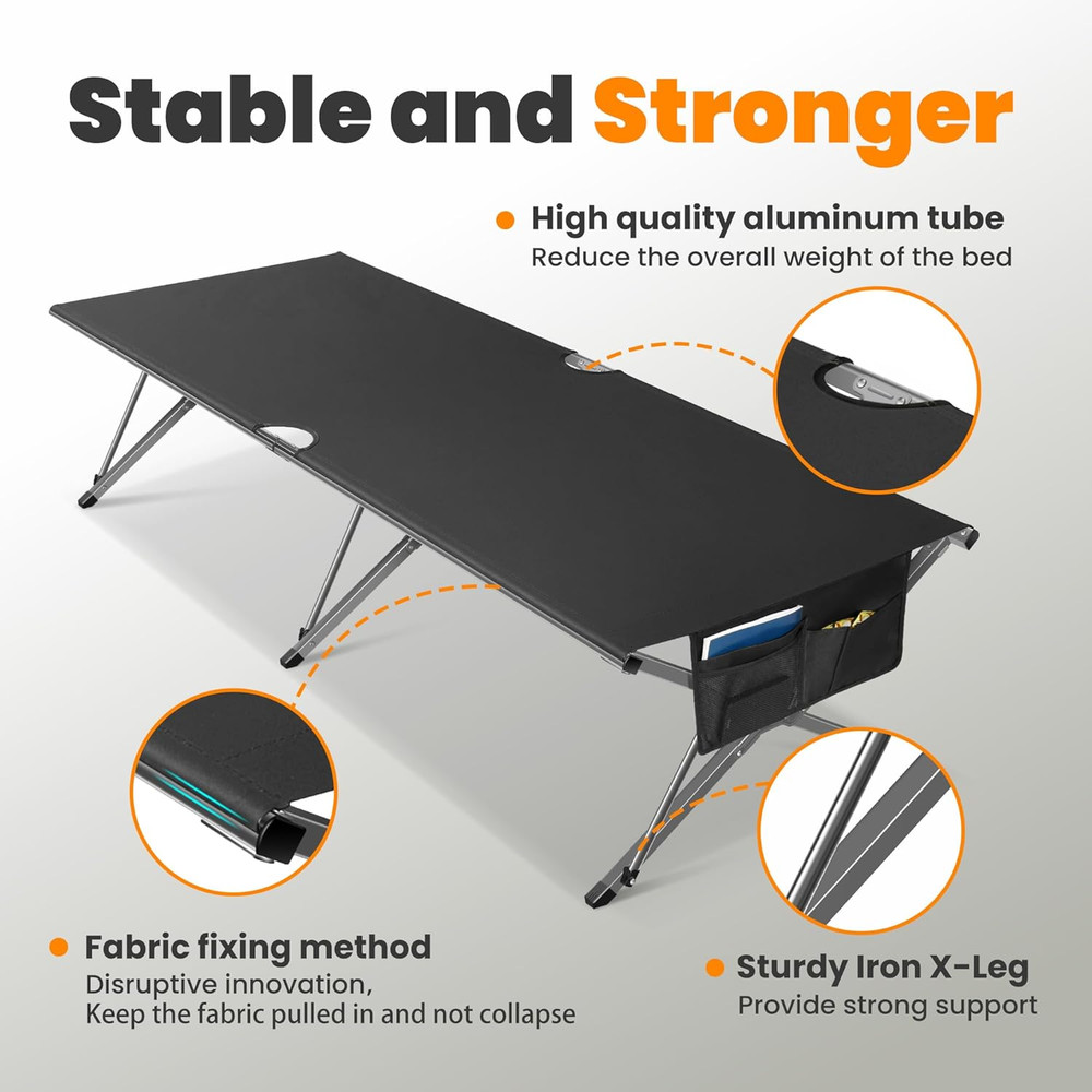 Oversized Camping Cot Foldable for Adults - Upgraded Version Easy-To-Assemble Sl
