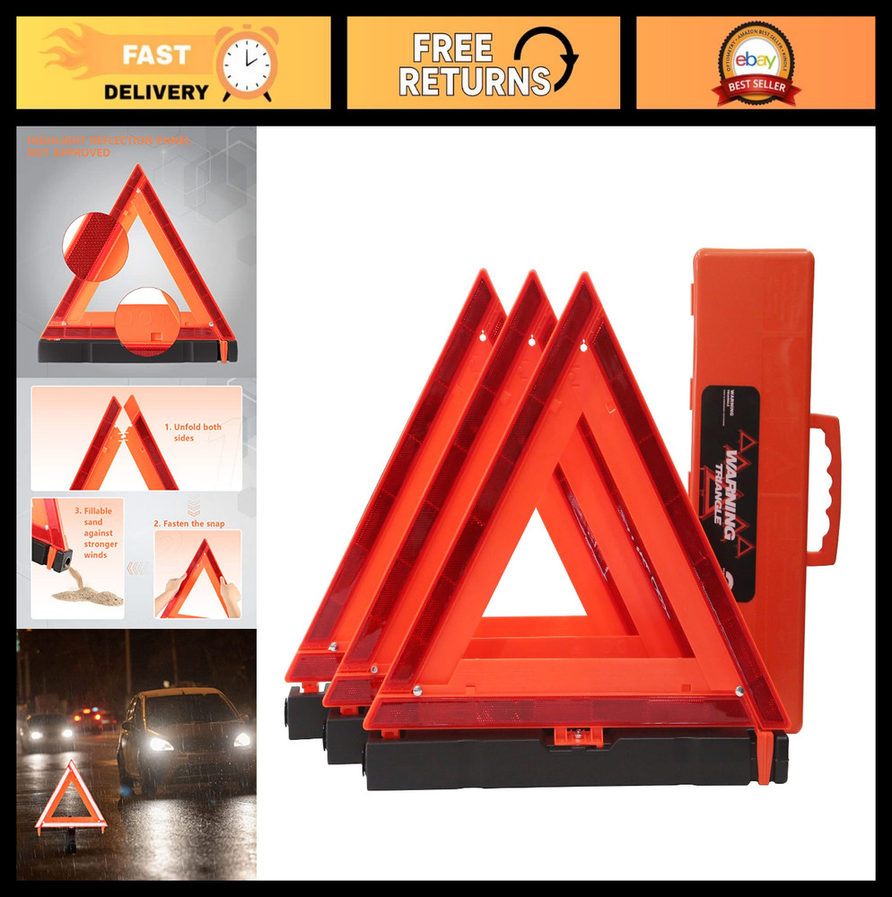 Safety Warning Triangles - DOT Approved Emergency Reflectors for Vehicles (3 Pac
