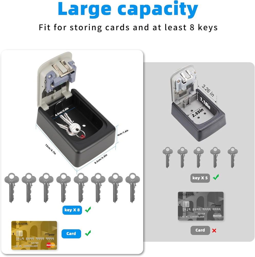 Key Lock Box,Combination Lockbox Wall-Mounted Key Storage Box for Keys,Large Key