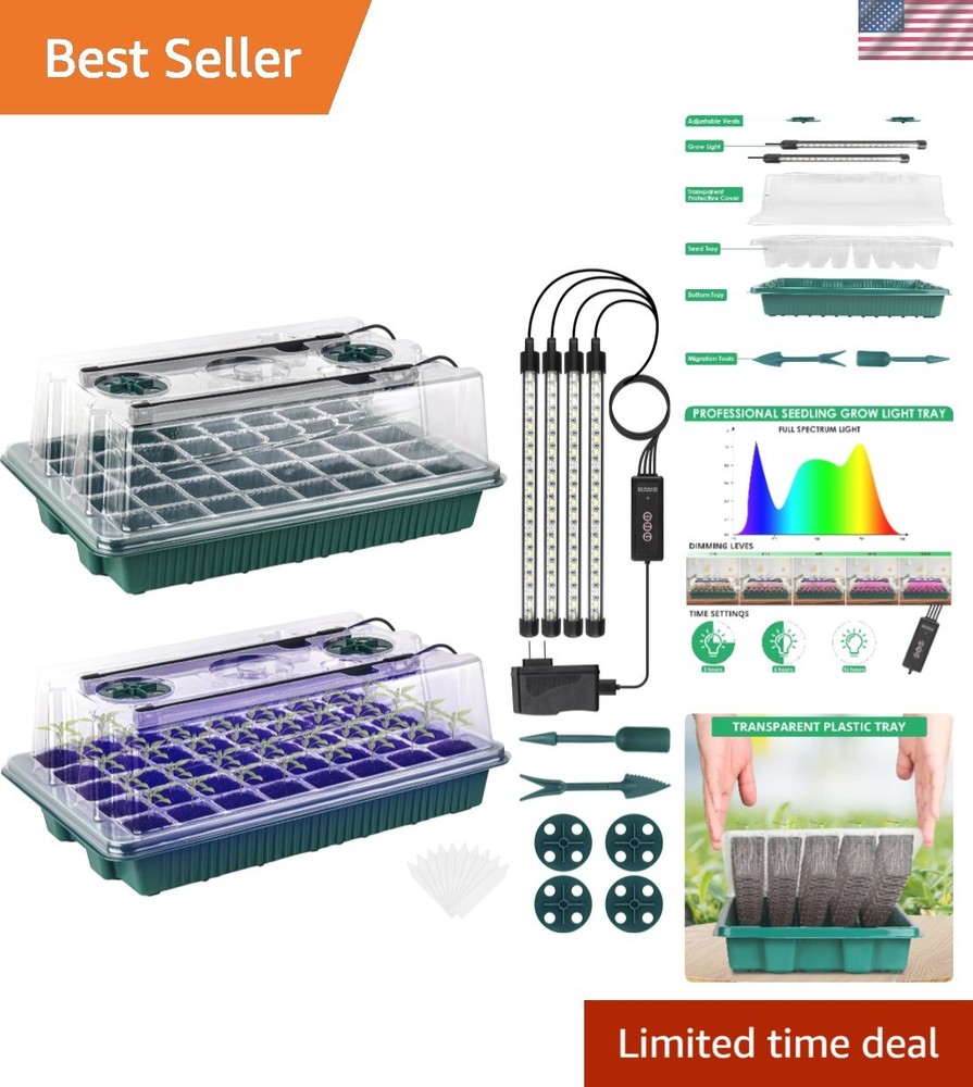 80-Cell Seed Starter Tray with Adjustable Grow Light & Humidity Dome - 2 Pack
