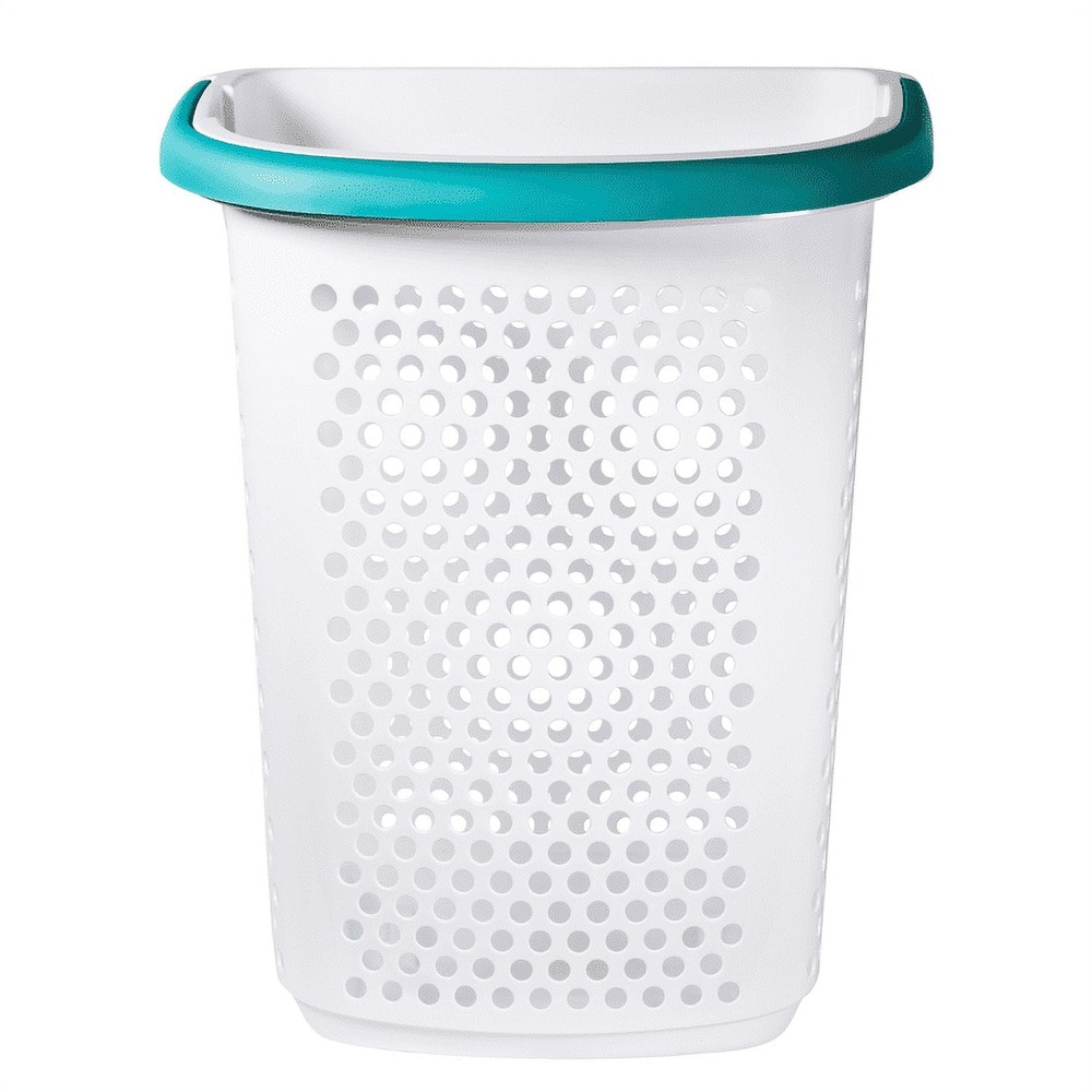 Home Logic 2 Bushel White Plastic Rolling Laundry Hamper with Pop-Up Handle