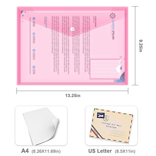 10 Pack Plastic File Folders with Label Pockets - US Letter & Assorted Colors